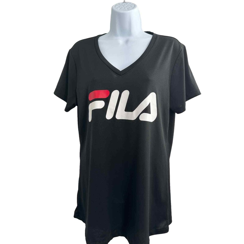 Fila Tee Shirt Black Short Sleeve Activewear Large Running Workout